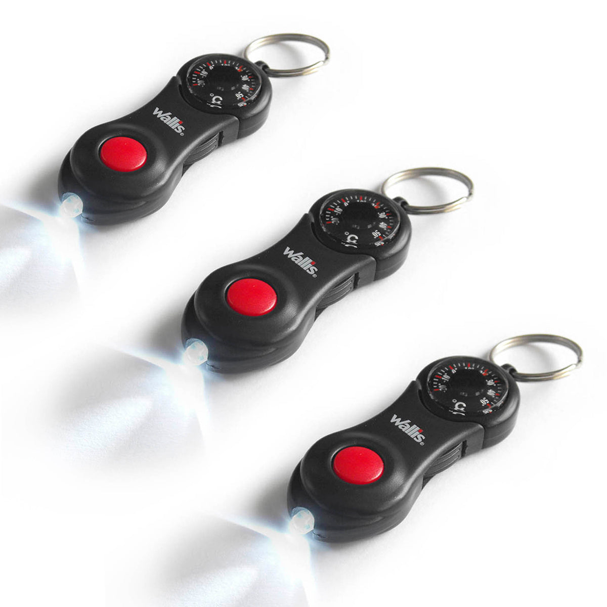 Llaveros con termómetro y luz LED, negro