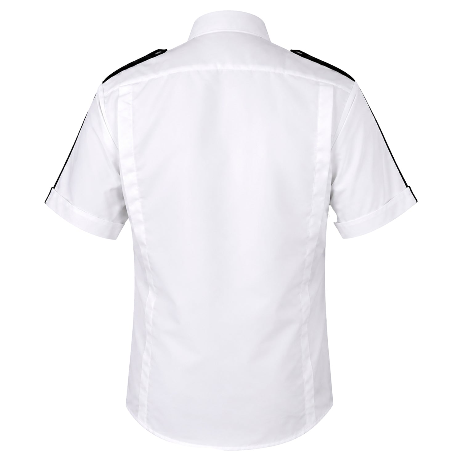 Se muestra camisa manga corta de seguridad privada en vista trasera, permitiendo apreciar su estructura y acabado general.