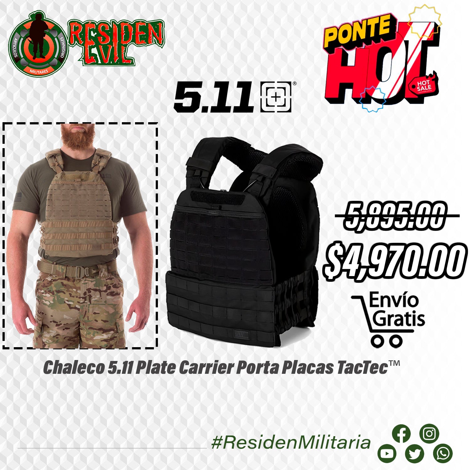 Chaleco 5.11 Plate Carrier Porta Placas TacTec™