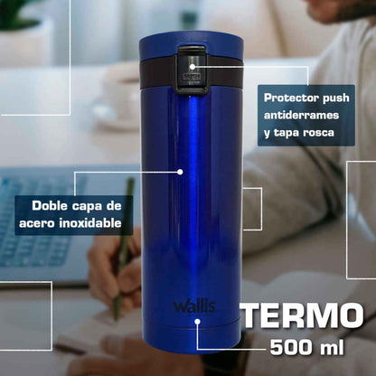 Termo Vaso Boton De Seguridad Acero Inoxidable 500 ml Wallis Wallis