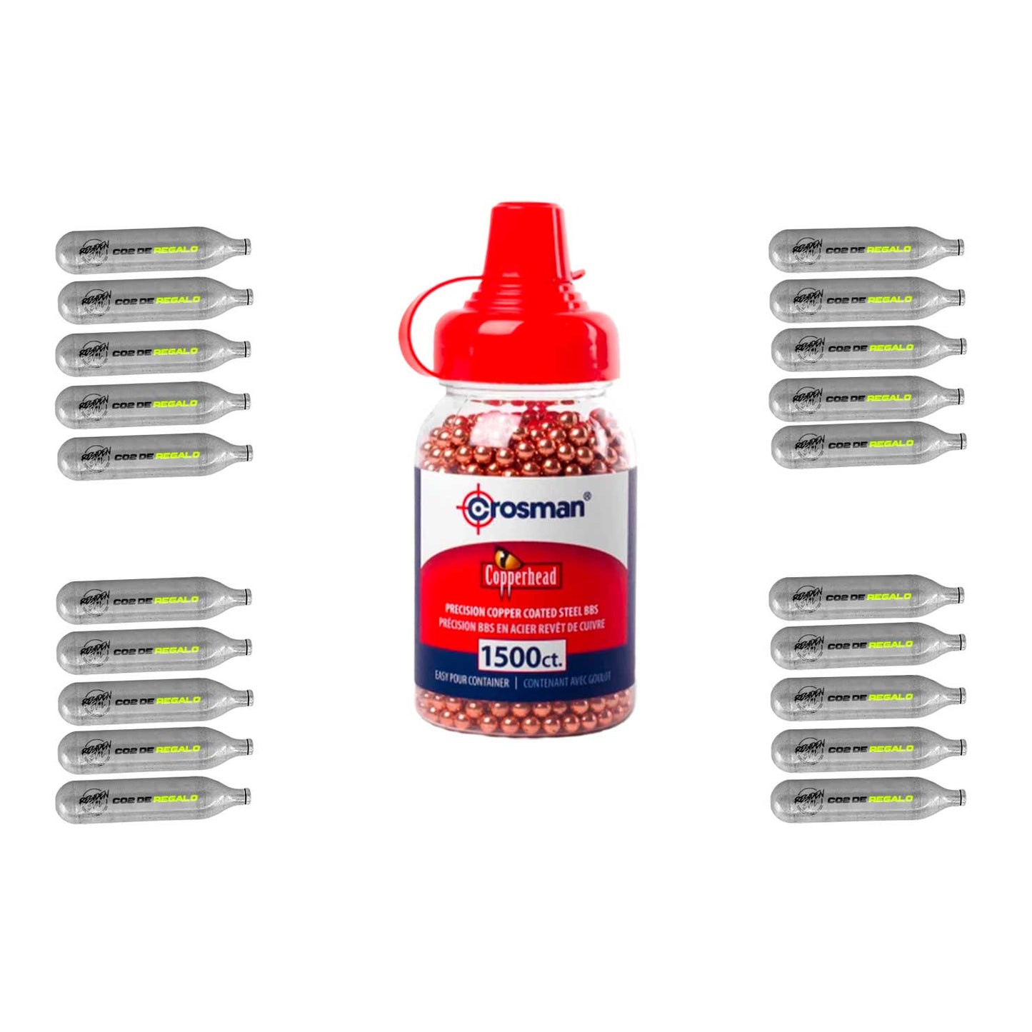 el kit completo de 1500bs Cupperhed y 20 tnauqes de co2 de 12g 