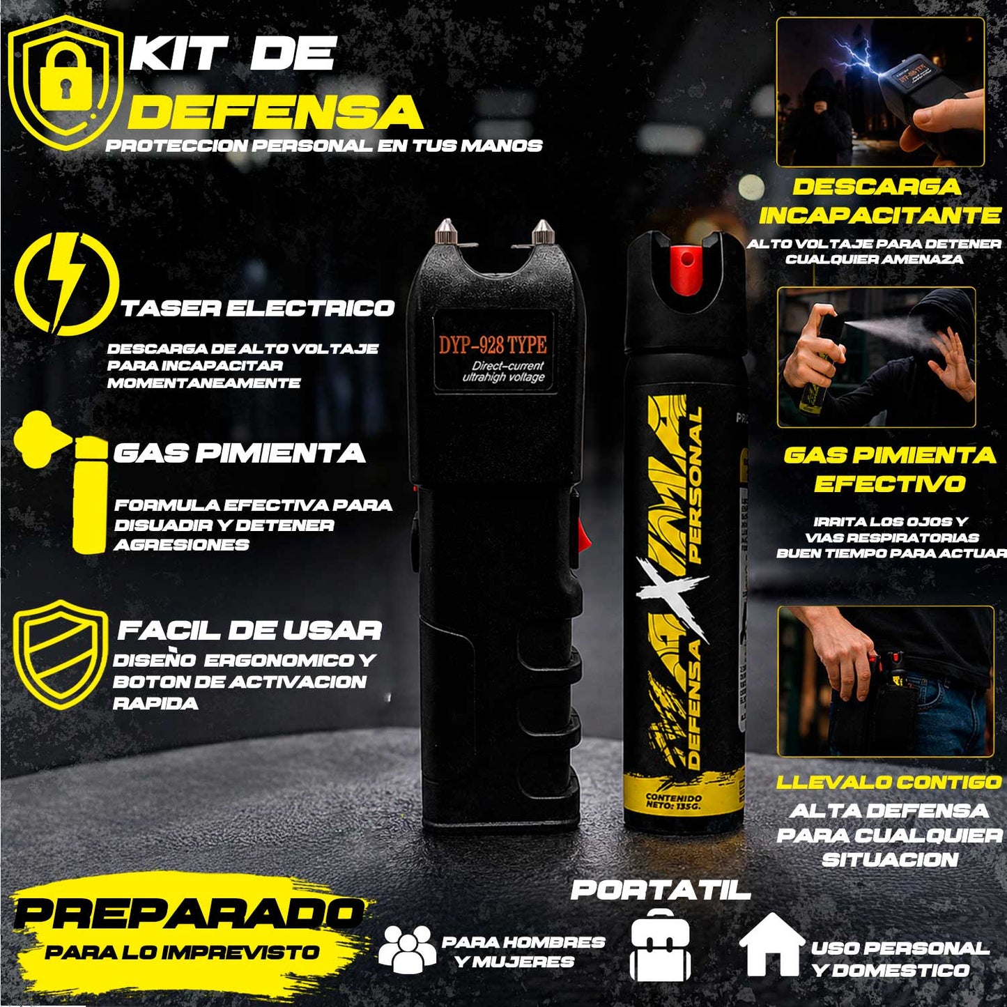 Kit Para Defensa Personal Stun Taser y  Gas Pimienta 135g Residen Evil Militaría
