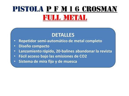 Pistola Crosman Pfm16 con 5 Co2 500 Postas