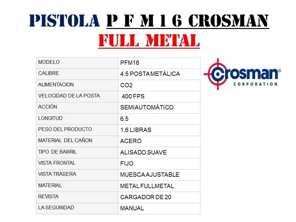 Pistola Crosman Pfm16 con 5 Co2 500 Postas