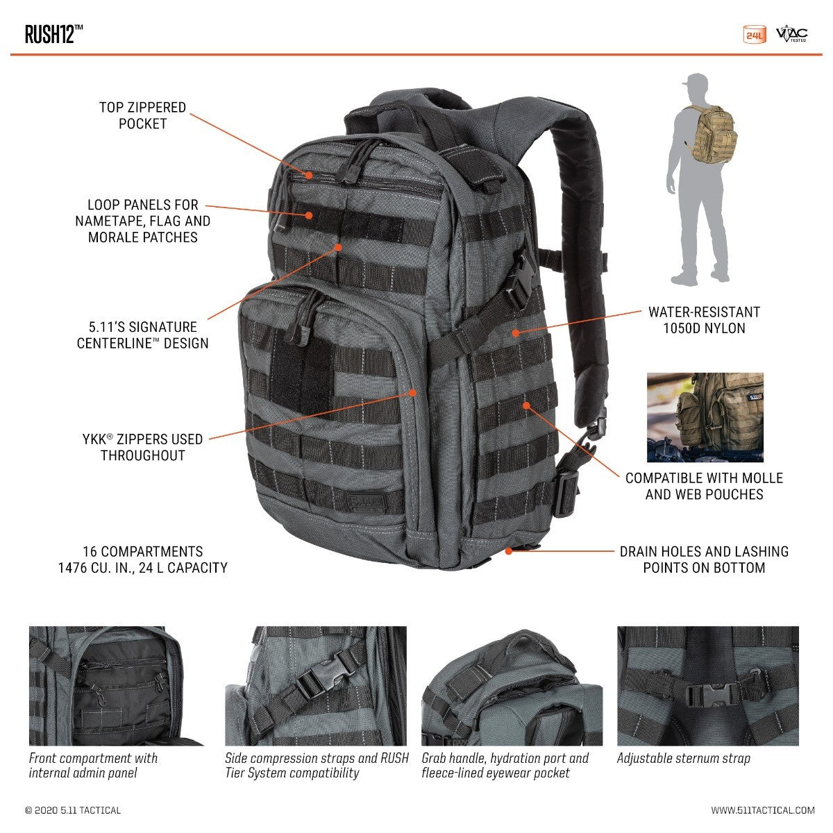 MOCHILA 5.11 RUSH 12 2.0 DIAGRAMA