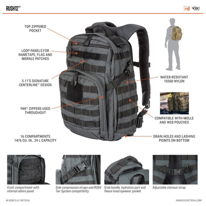 MOCHILA 5.11 RUSH 12 2.0 DIAGRAMA