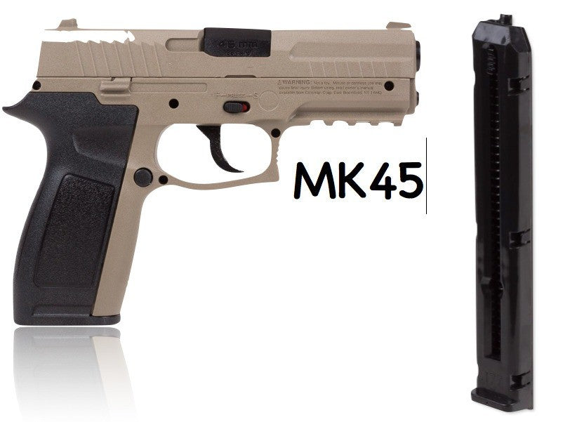 MK45 (150 m/s)  Pistola de CO2 semiautomática y Potente. Arma de balines  BB's + maletín + munición : : Deportes y aire libre