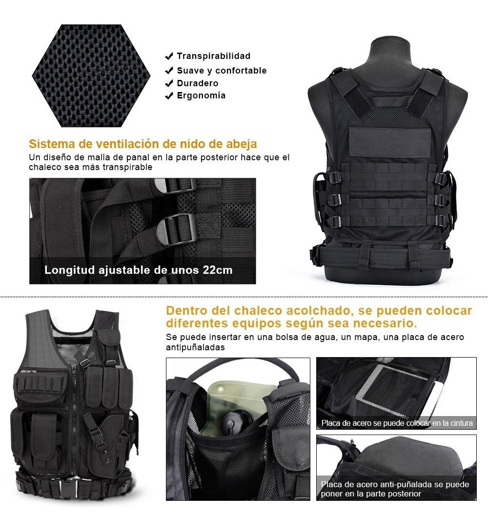 Chaleco Táctico Porta Cargadores Corta Larga Funda Arma Sistema molle