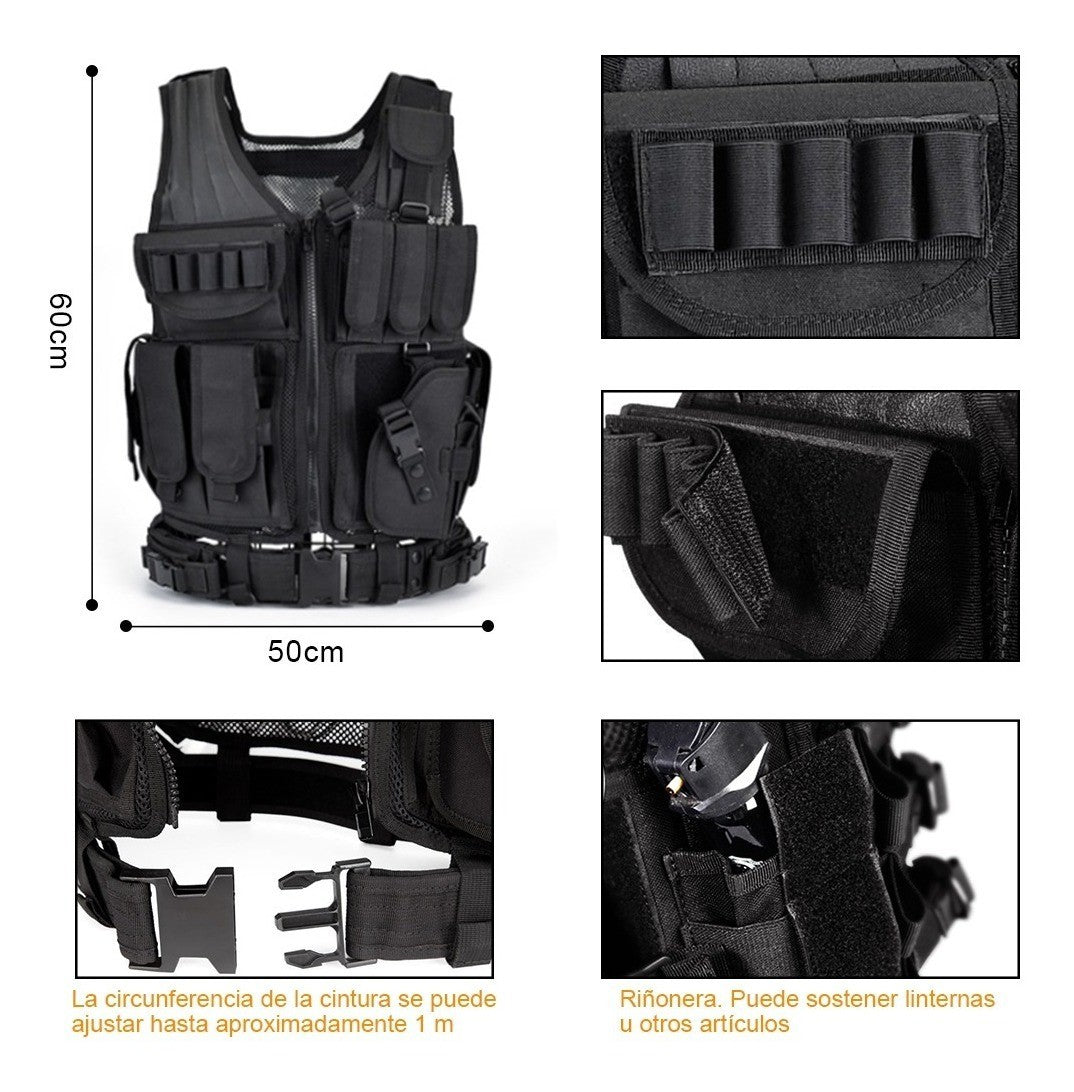 Chaleco Táctico Porta Cargadores Corta Larga Funda Arma Sistema molle