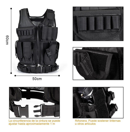 Chaleco Táctico Porta Cargadores Corta Larga Funda Arma Sistema molle