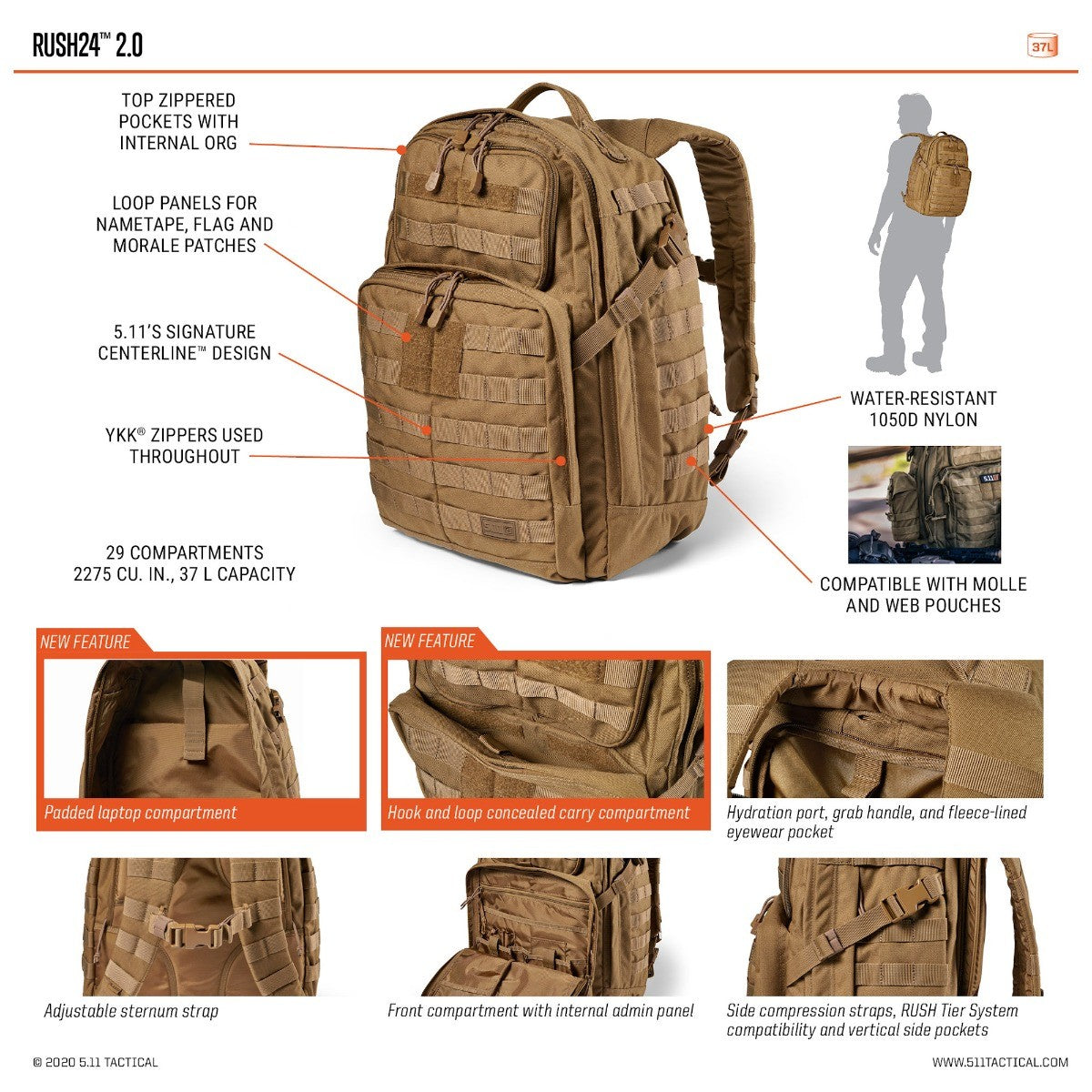 Mochila 5.11 Rush 24 Backpack 37L 2.0 descripcion