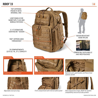 Mochila 5.11 Rush 24 Backpack 37L 2.0 descripcion
