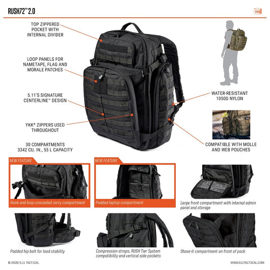 Mochila 5.11 Rush 72 Modelo 2.0 55L Doble Descripcion