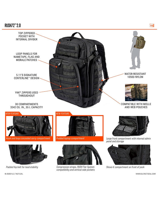 Mochila 5.11 Rush 72 Modelo 2.0 55L