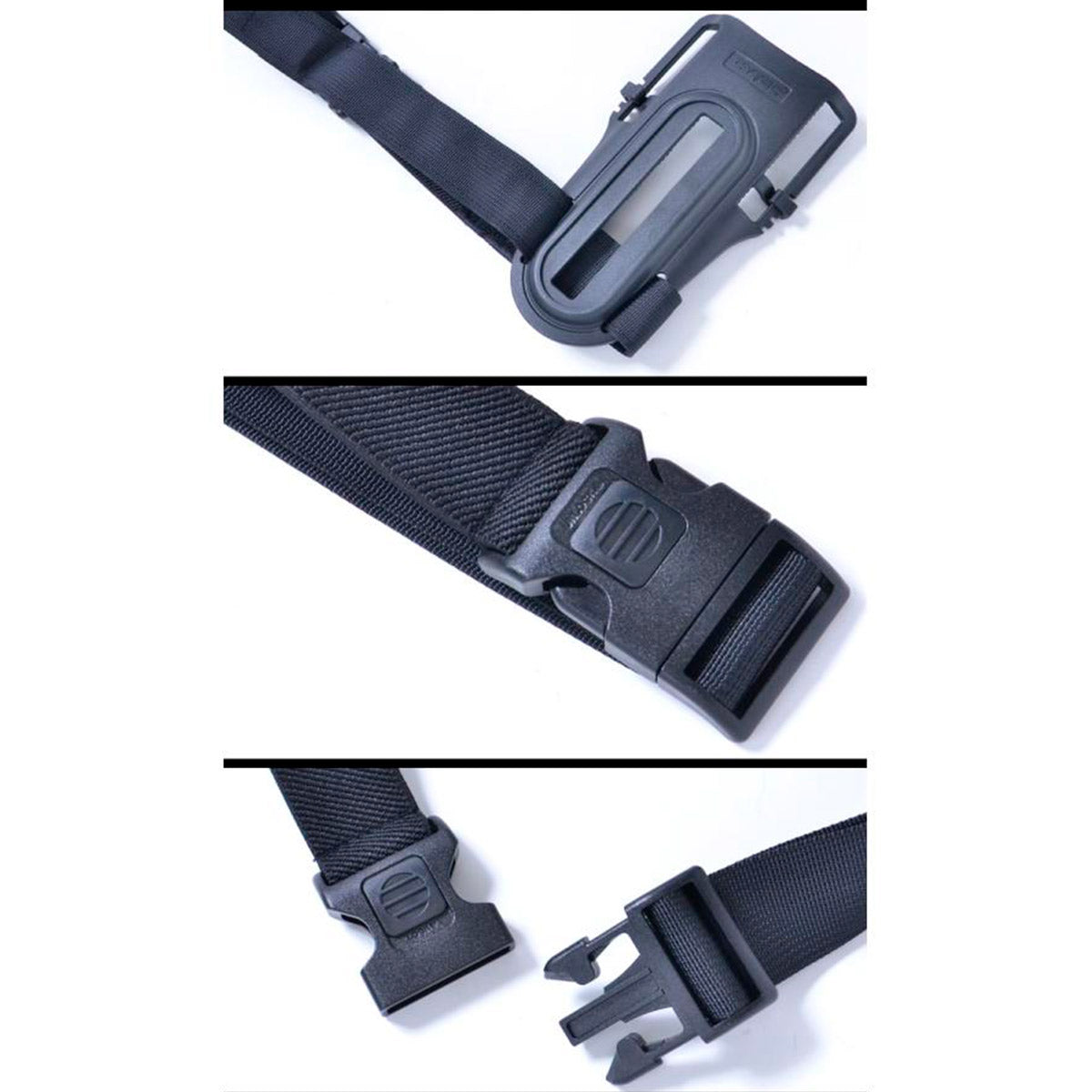 Plataforma de ajuste bajo para holster Plataforma de ajuste bajo piernera vista detallada de cinta de ajuste con broche de liberacion rapida