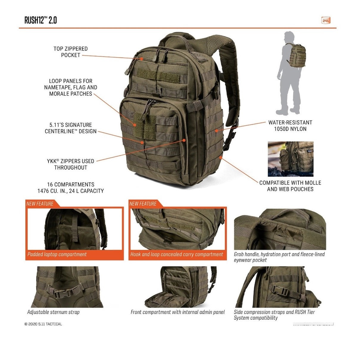 Mochila 5.11 Rush 12 2.0 Multicam de 24 litros