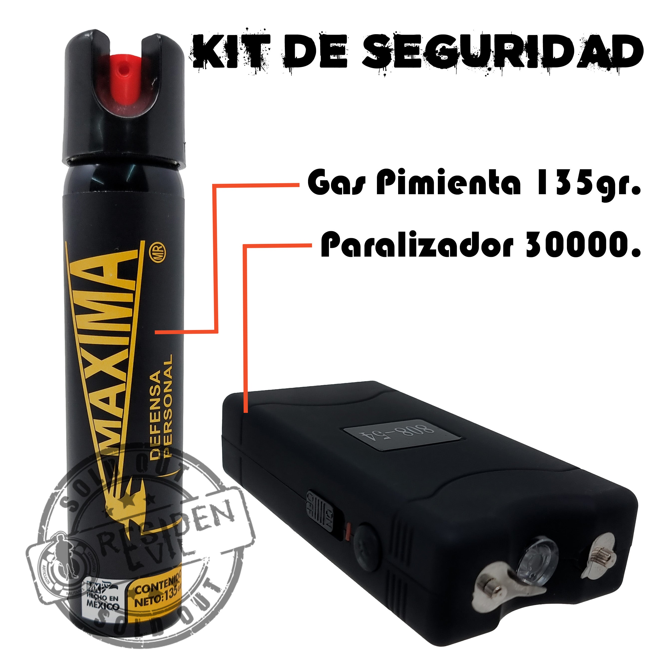 Kit Para Defensa Personal Stun Taser + Gas Pimienta