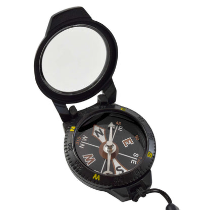 Brújula profesional plegable, de bolsillo, con tapa de vidrio, negro