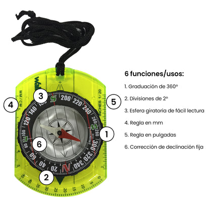 Brújula profesional, esfera giratoria y cordón para colgarCAMPISMO / Brújulas / Brújulas profesionales