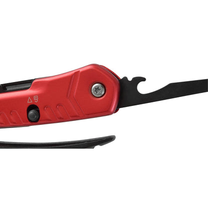 Multiherramienta con 13 usos, mango aluminio rojo con funda Wallis
