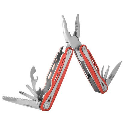 Multiherramienta con 12 usos, mango aluminio rojo con funda Wallis