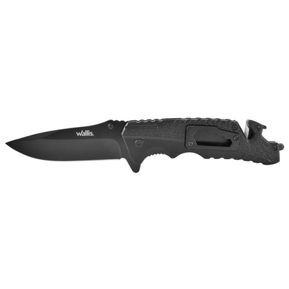 Navaja con mango metal negro, hoja negra lisa, clip Wallis