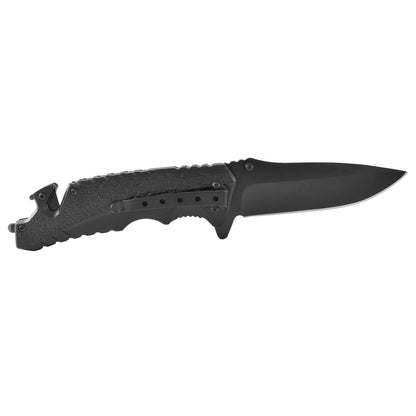 Navaja con mango metal negro, hoja negra lisa, clip Wallis