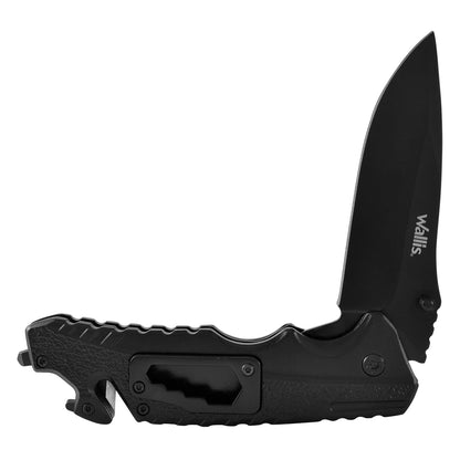 Navaja con mango metal negro, hoja negra lisa, clip Wallis