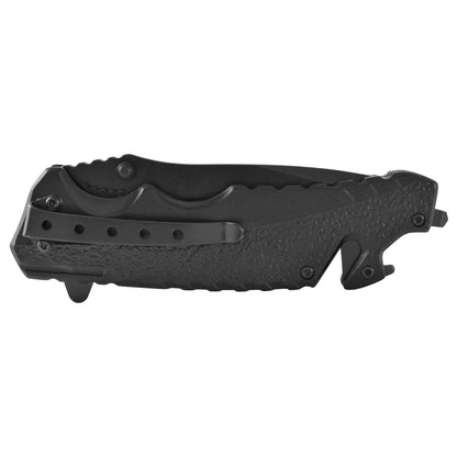 Navaja con mango metal negro, hoja negra lisa, clip Wallis