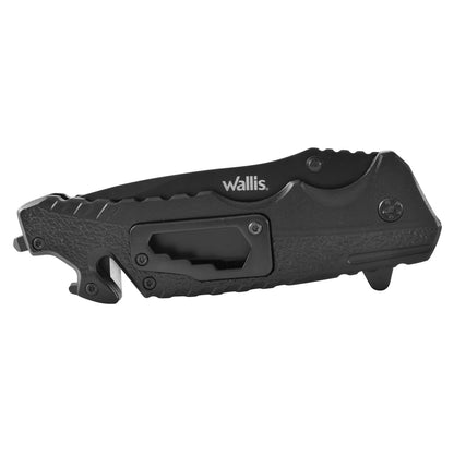 Navaja con mango metal negro, hoja negra lisa, clip Wallis