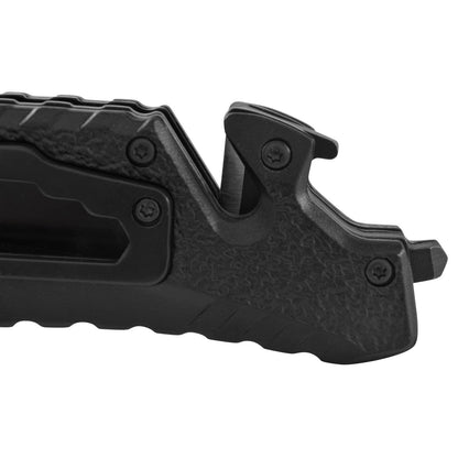 Navaja con mango metal negro, hoja negra lisa, clip Wallis