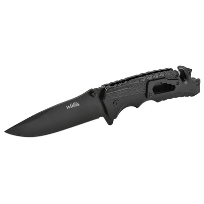 Navaja con mango metal negro, hoja negra lisa, clip Wallis