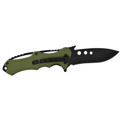 Navaja con mango aluminio verde, hoja negra lisa, clip Wallis