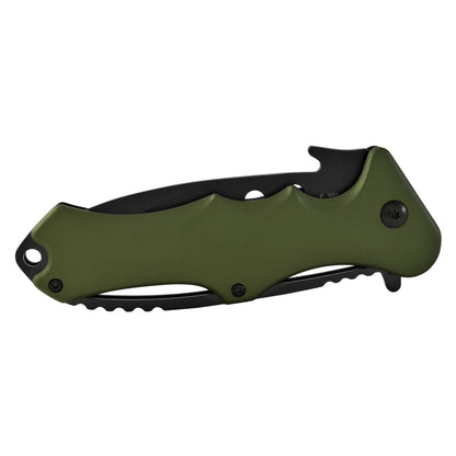 Navaja con mango aluminio verde, hoja negra lisa, clip Wallis