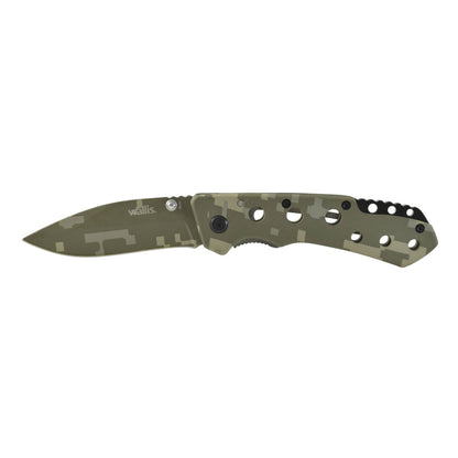 Navaja de bloqueo camuflaje verde, acero inoxidable, dureza 48-52 Wallis