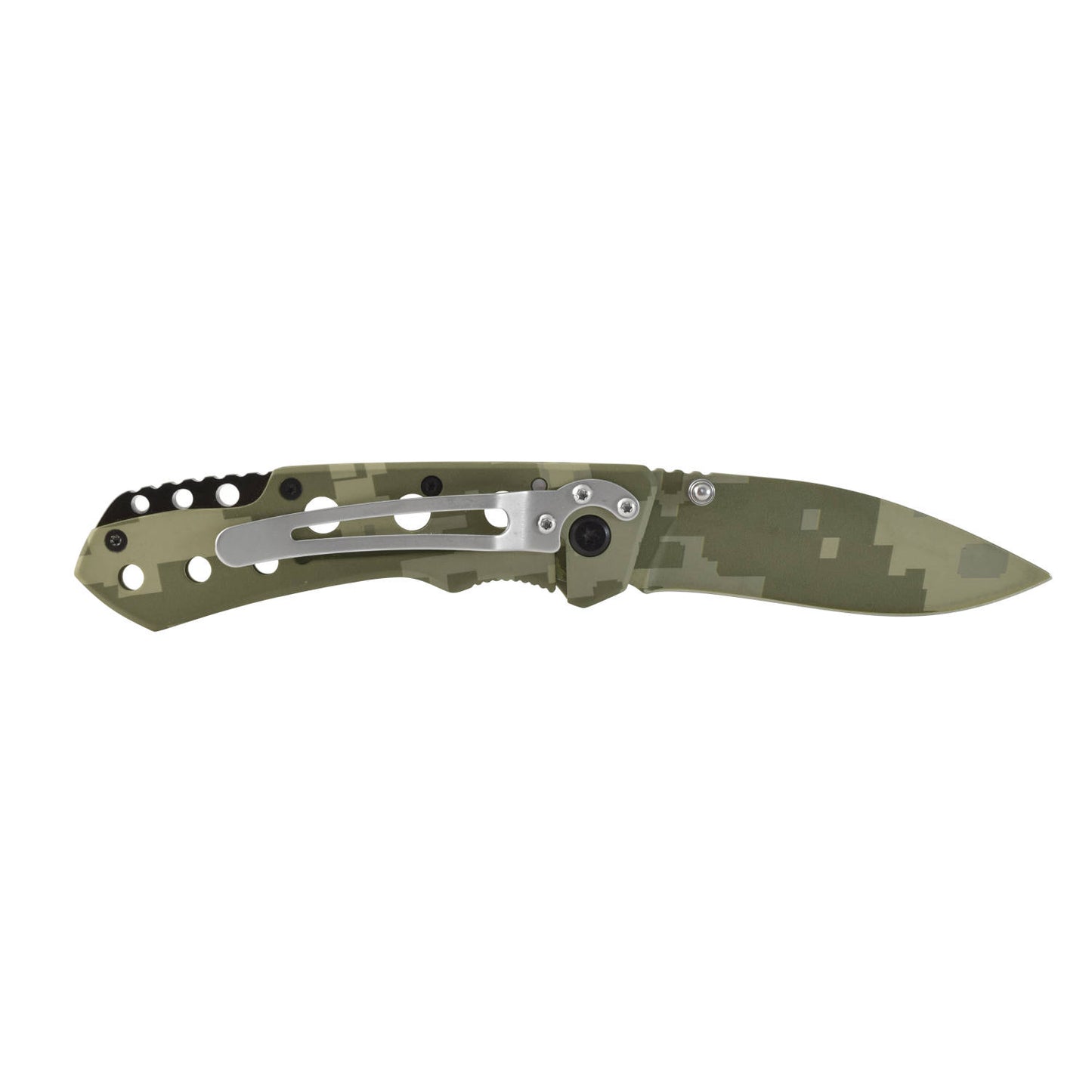Navaja de bloqueo camuflaje verde, acero inoxidable, dureza 48-52