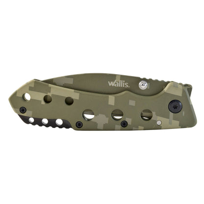 Navaja de bloqueo camuflaje verde, acero inoxidable, dureza 48-52 Wallis