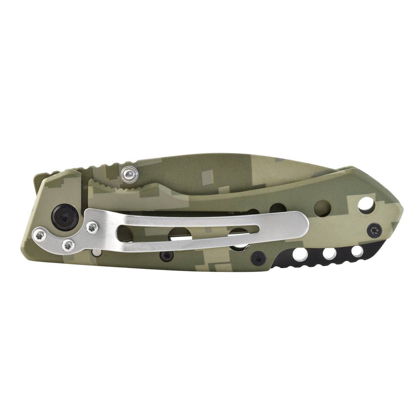 Navaja de bloqueo camuflaje verde, acero inoxidable, dureza 48-52