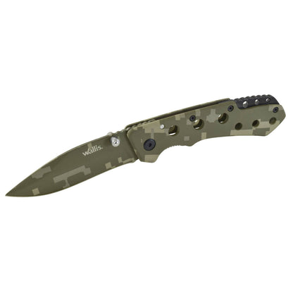 Navaja de bloqueo camuflaje verde, acero inoxidable, dureza 48-52 Wallis
