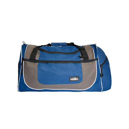 Maleta deportiva/viaje, 100% poliéster, 65 L, azul/gris