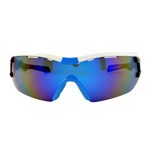 Lentes armazón blanco, mica humo, espejo tornasol, con estuche y paño