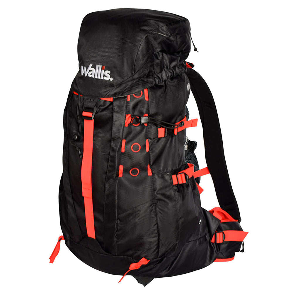 Mochila para montaña CHILAS 50 L, negro con rojo