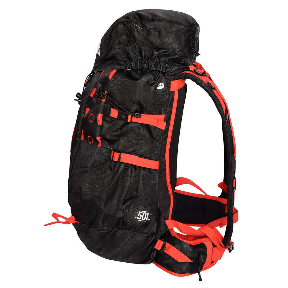 Mochila para montaña CHILAS 50 L, negro con rojo