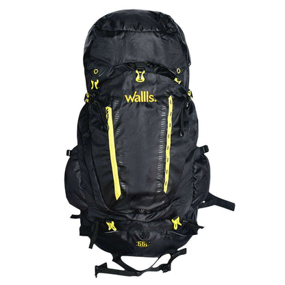 Mochila para montaña EIGER 55 L, negro con verde limón Wallis
